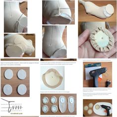 the instructions for making an origami shoe with buttons and glue are shown here