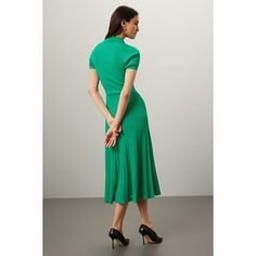 Green (Lower main fabric: 62% Viscose, 38% Polyamide; Upper main fabric: 53% Viscose, 45% Polyamide, 2% Elastane). Casual dress. Short sleeves. Collared. Front button closure. 49" from shoulder to hemline. Imported. Flattering Fitted A-line Dresses, Flattering A-line Cocktail Dress, Fitted Viscose A-line Midi Dress, Cocktail A-line Dress With Fitted Waist, Stretch A-line Midi Dress, Formal A-line Viscose Midi Dress, V-neck Dress With Fitted Waist And Flattering Silhouette, Flattering V-neck Dress With Fitted Waist, Maxi Length Pleated Dress With Fitted Bodice