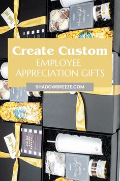 an employee appreciation gift is shown with the words, create custom employee appreciation gifts