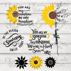 sunflowers with the words you are my sunshine and some other sayings on them