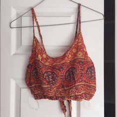 Never Worn. Brand New. Casual Orange Crop Top For Vacation, Casual Printed Crop Top For Beach Season, Casual Printed Crop Top For Beach, Casual Orange Crop Top For Beach Season, Casual Yellow Crop Top With Floral Print, Summer Bohemian Orange Crop Top, Yellow Bohemian Crop Top For Spring, Casual Multicolor Printed Crop Top, Casual Yellow Crop Top For Vacation