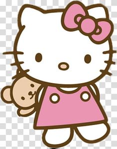 hello kitty holding a teddy bear in her arms, cartoon character transparent background png clipart