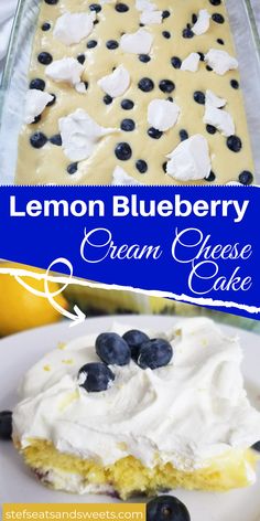 lemon blueberry cream cheese cake on a plate