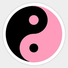 a black and pink yin - yang symbol on a white sticker with the letter s in the center