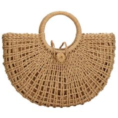 PRICES MAY VARY. MATERIAL: This straw beach bag is made of 100% natural hand-woven seagrass with hand-woven knit elements and craftsmanship. GOOD DESIGN: Fashion round/half round design makes you look unique and fashion; Its dainty and unique design are sure to bring lots of attention; Perfect for any occasions such as beach, party, shopping, hiking, camping, dating or just as an every day bag. BEST MATCH: Compliments various style dress and shoes in matching color. AN UNFORGETTABLE GIFT FOR WOM Summer Beach Bag, Large Hobo Bag, Retro Purse, Straw Beach Bag, Round Handle, Straw Tote Bag, Wicker Bags, Straw Handbags, Summer Fashion Beach