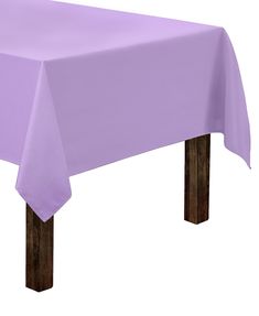 a purple table cloth with wooden legs