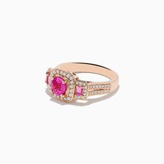 14K Rose Gold Pink Sapphire and Diamond Ring Classic Pink Ruby Ring With Halo Setting, Classic Pink Cluster Ring For Formal Occasions, Classic Pink Cluster Ring With Halo Setting, Elegant Pink Cluster Ring In 14k Gold, Classic Pink Gemstone Halo Ring, Classic Pink Halo Ring With Gemstone, Elegant Pink Ruby Ring With Halo, Pink Ruby Ring In 14k Rose Gold, Classic Pink Cluster Ring With Center Stone