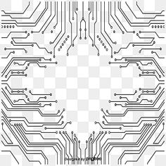 an electronic circuit board with many lines and dots on it, as well as the number one