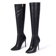 PRICES MAY VARY. 👢 Heel measures 4 inch.Shaft height measures approximately 22.97 inch .Stilletos heels boots Calf girth measures approximately 15.35 inch . 👢 Womens stiletto heel knee high boots have a soft faux leather upper and zipper closure design that acts as a great versatile style. Featuring pointy toe, high heel, finished with cushioned insole, soft interior lining, and side zipper closure for easy on/off. 👢 Comfy Knee High Boots To Wear：pointed-toe leather knee high boots come with Stilletos Heels, Booties Shoes, Closure Design, Womens Stilettos, Wide Calf Boots, Heels Boots, Knee High Leather Boots, Wide Calf, Long Boots