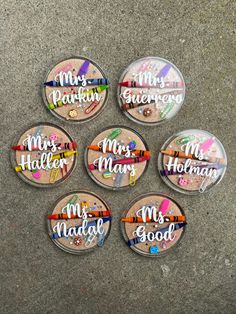 six magnets with the words mr and mrs on them