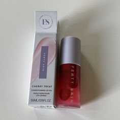 Fenty Cherry Treat Conditioning Lip Oil Brand New Fenty Skin Cherry Lip Oil, Cherry Flavored Lip Gloss, Fenty Beauty Lip Oil, Fenty Lip Oil, Realistic Wishlist, Fenty Beauty Makeup, Dream Makeup, Lip Oils, Cheek Makeup