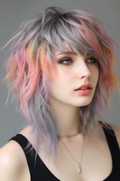 A shaggy mullet hairstyle with highlights combines a mix of edginess and softness. The mullet structure adds a touch of retro flair while the pastel highlights bring in a twist. Click here to check out more trending shag haircut ideas for 2023. Shaggy Mullet, Punk Haircut, Shag Haircut Ideas, Pastel Highlights, Hairstyle Tutorials, Punk Hair