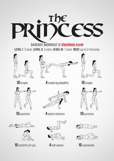 an exercise poster with instructions to do the princess workout for beginners and advanced women