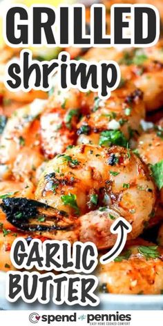 grilled shrimp with garlic butter and parsley on top