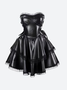 The Goth Faux Leather Mini Dress delivers bold, edgy style with its sleek faux leather and strapless design. Corset-style lace-up sides add gothic flair, while the flared skirt creates a playful silhouette, perfect for nights out, cosplay, or an alternative wardrobe staple. Goth aesthetic Invisible zip closure at back Lace trim at chest & hem Adjustable drawstring at side Layered skirt A-line Strapless PU Goth Mini Dress, Faux Leather Mini Dress, Fall Sweaters For Women, Crop Pullover, Leather Mini Dress, Edgy Style, Goth Aesthetic, Strapless Tops, Date Night Dresses