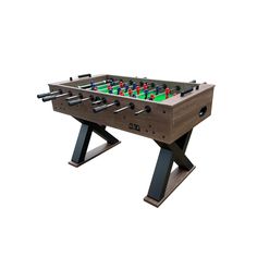 the foosball table is made from wood and metal