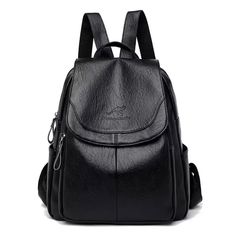 Soft Leather Backpacks High Capacity Back Pack For Casual Travel - Adjustable Shoulder Strap - Front Big Zippered Pocket - 1 Big Zippered For The Interior - 3 Inside Pockets (2 Zippered 1 Opened) - 1 Back Zippered Pocket - Front Flap That Snap Comes With A Free Dust Bag Leather School Bag, Soft Leather Backpack, Women Backpack Travel, Leather Backpack Purse, Anti Theft Backpack, Women Leather Backpack, School Bags For Girls, Back Bag, Black Leather Backpack