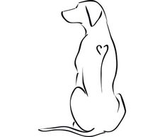 a black and white drawing of a dog with a heart on it's chest