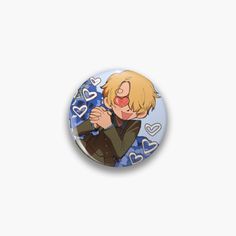 a button with an image of a boy holding his hands together and the words i love you