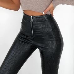 FREE SHIPPING Pu High Waist Faux Leather Pants Womens Leather Pants, Snake Pants, Black Capris, Leather Pants Women, Zipper Pants, Black Leather Pants, Leather Pant, Leather Trousers, Faux Leather Pants