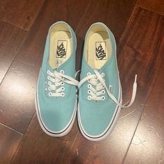 These Are Never Worn Vans Size 8.5 Men's And 10 Woman. Casual Light Blue Vans Sneakers, Teal Vans, Canvas Sneakers Men, Black Boots Men, Van Color, Ankle Sneakers, Skater Shoes, Vans Red, White Shoes Sneakers