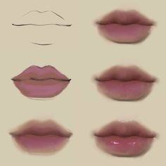 six different types of lipstick are shown in this drawing style, including pink and purple