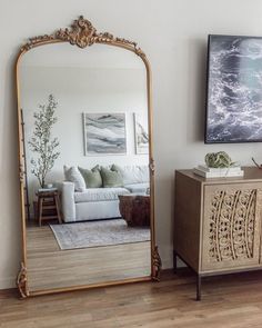 Pin featuring four Amelie Mirrors from the Arhaus Collection. Narrow Living Room, Apartment Makeover, Floor Mirror, Cozy Living Rooms, My New Room, Home Fashion