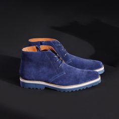 are handcrafted by individual order. Upper material is made by suede. Insole and lining materials - leather. Your new shoes will be handcrafted especially for you and delivered for free to your home or office in 1-2 weeks. Included option for free return and remake if the shoes do not fit.Only now all this is available at an exclusive price of $264.00.Proceed with you order now. Casual Blue Boots With Suede Lining, Casual Blue Suede Boots, Suede Desert Boots With Ankle Boot Shape, Suede Ankle Desert Boots With Suede Lining, Blue Suede Plain Toe Boots, Modern Suede Chukka Boots With Round Toe, Suede Boots With Stitched Sole, Modern Suede Boots With Leather Sole, Blue Suede Boots With Rubber Sole