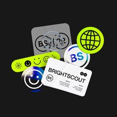 various stickers with smiley faces and the words brightsout on them, all in different colors