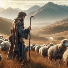 the shepherd is herding his flock in the mountains