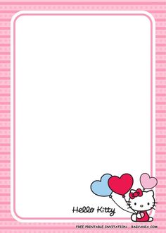 a hello kitty birthday card with balloons and hearts on the front, in pink stripes