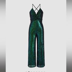 Brand New Fun Sequin Jumpsuit - Size Extra Small (Us 2) Sleeveless Jumpsuits And Rompers For Date Night, Sleeveless Bodysuit For Party Season, Green Sleeveless Party Jumpsuits And Rompers, Sleeveless Bodysuit For Party Season And Night Out, Green V-neck Jumpsuits And Rompers For Night Out, Green Sleeveless Jumpsuits And Rompers For Evening, Green Sleeveless Jumpsuits For Evening, Green Sleeveless Bodysuit For Night Out, Green Sleeveless Bodysuit For Party