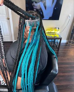 Black Kids Braids Hairstyles, Hairstyles For Teens, Big Box Braids Hairstyles, Colored Braids, Teal Hair, Cute Braided Hairstyles, Dyed Hair Inspiration, Braided Hairstyles For Teens, Cute Box Braids Hairstyles