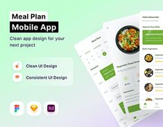 the meal plan mobile app is open and ready to be used on your next project