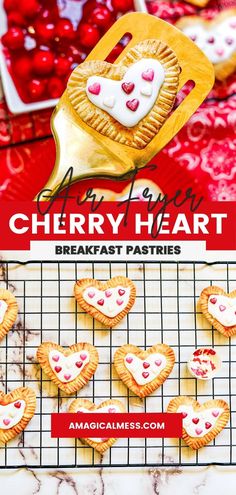 Make your Valentine's Day extra special with these air fryer heart-shaped pop tarts. Perfect for breakfast or dessert, these homemade pastries are filled with cherry pie filling, topped with vanilla frosting, and sprinkled for a festive touch. Simple, sweet, and so fun. Kinds Of Potatoes, Breakfast Pastry Recipes, Heart Breakfast, Easy Christmas Ideas, Christmas Main Dishes, Breakfast Quick, Homemade French Fries, Christmas Main, Decadent Chocolate Desserts