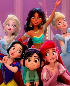 the disney princesses are posing for a photo