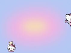 two hello kitty wallpapers on a blue and pink background with an orange light