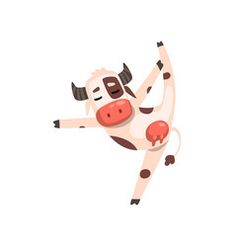 a cow that is flying through the air with it's legs in the air