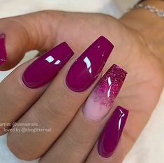 Coral Nails With Design, Dark Pink Nails, Coral Nails, Purple Nail