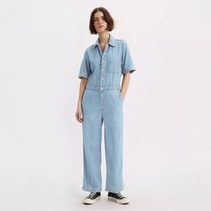 Jumpsuit: A Form-Flattering Piece With A Classic Button-Down Front And A Straight Leg Silhouette. A One-And-Done Piece With A Button-Down Front Cut With A Straight-Leg Silhouette Better Clothes. Better Choices. 100% Cotton Imported Casual Short Sleeve Overalls With Button Closure, Casual Overalls With Button Closure And Short Sleeves, Casual Overalls With Button Closure, Blue Casual Button-up Jumpsuits And Rompers, Casual Blue Button-up Jumpsuit, Spring Denim Jumpsuit In Relaxed Fit, Blue Button-up Overalls For Spring, Spring Button-up Relaxed Fit Jumpsuits And Rompers, Casual Button-up Relaxed Fit Jumpsuits And Rompers