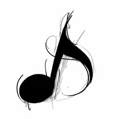 a black and white drawing of a musical note