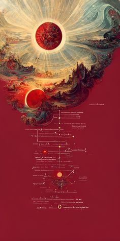 a poster with an image of the sun and planets in red, white and blue