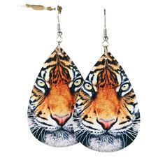 Vegan Leather Teardrop Shaped Drop Style Earrings. Close Up Tiger Face Print On Both Sides. Perfect For Tiger Fans, Football Team Mascots, Etc. Lightweight And Nwot! Orange Teardrop Earrings As Gift, Team Mascots, Face Print, Tiger Face, Tiger Head, Cute Wild Animals, Style Earrings, Wild Animals, Football Team