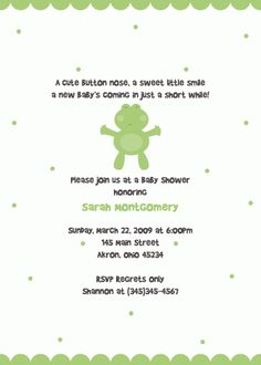 a green frog baby shower card with polka dots