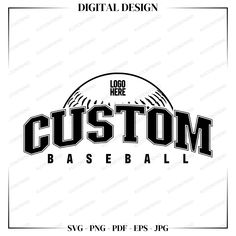 the custom baseball logo is shown in black and white, with an image of a ball on