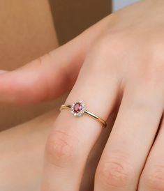 14K Gold Oval Ruby and Diamond Ring Ruby Ring Engagement, Oval Ruby Ring, Raw Diamond Engagement Rings, Green Sapphire Engagement Ring, Ruby And Diamond Ring, Sterling Silver Promise Rings, Gold Rings Simple, Ring Shank, Opal Ring Gold