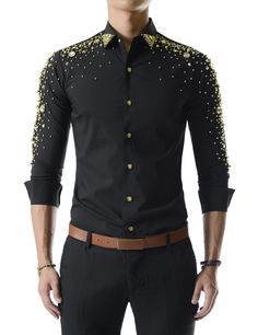 (UNLS01) Slim Fit Showy Stretchy Glitter Bling Long Sleeve Metallic Beads Shirts Gay Style, Gender Bending, Glitter Outfit, Gents Kurta, Beaded Shirt, Mens Outfit Inspiration, Stage Costume, Mens Fashion Classy, Creation Couture