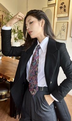 Necktie Outfits For Women, Women Suit And Tie, Necktie Outfit, Women With Ties, Women In Tie, Tie Outfit, Women Necktie, Women Suits Wedding, Women Wearing Ties