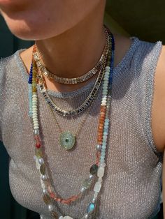 Multi stone necklace- rainbow moonstone, aquamarine, labradorite, grey pearl on a 16-18" adjustable necklace Knotted Necklace, Beaded Jewels, Green Garnet, Turquoise Rings, Natural Gifts, Knot Necklace, Pearl Grey, Adjustable Necklace, Gems Jewelry