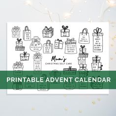 a christmas card with presents on it, and the words printable adventent calendar